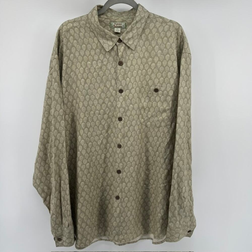 VTG Tommy Bahama 100% Silk Button Up Shirt Mens XL Green Botanical CoastalCasual